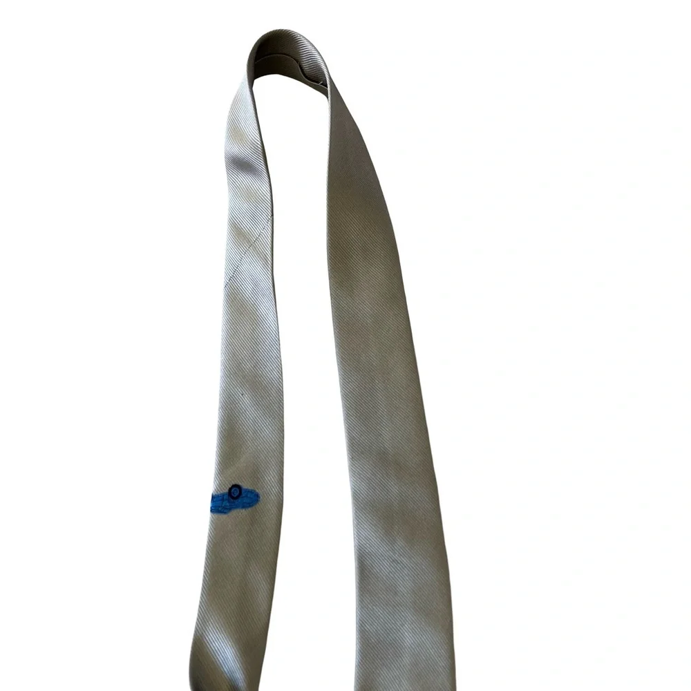 Crewcuts Boys Tie Necktie 42” Sz 2-7 Gray Blue Car Embroidered 100% Silk Kids